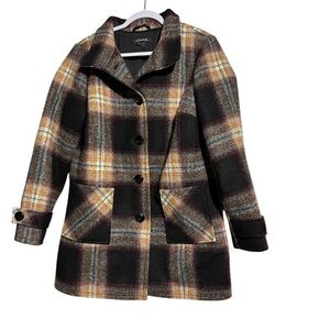 Charlie B Plaid Women's Coat - Black and Brown Wool Blend Size Small